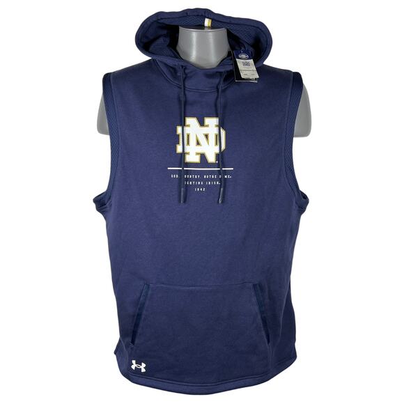 Under Armour Other - Under Armour Notre Dame Hooded Vest Men's XL Navy Fleece Pullover Loose Fit NWT